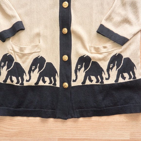 Vintage 80s Escada Margaretha Ley Women's Sweater Cardigan, Elephant Pattern - Picture 2 of 9